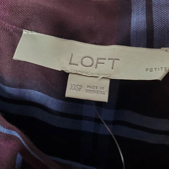 Loft Plaid Off Shoulder Long Sleeve Ruffle Top Blouse Women's Size XXSP NWOT. - Picture 5 of 9